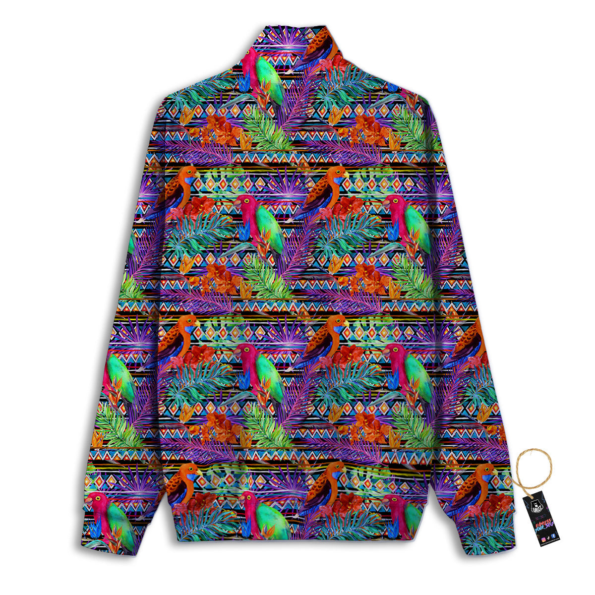 Tropical Leaves Exotic Bird Aztec Print Pattern Track Jacket-grizzshop