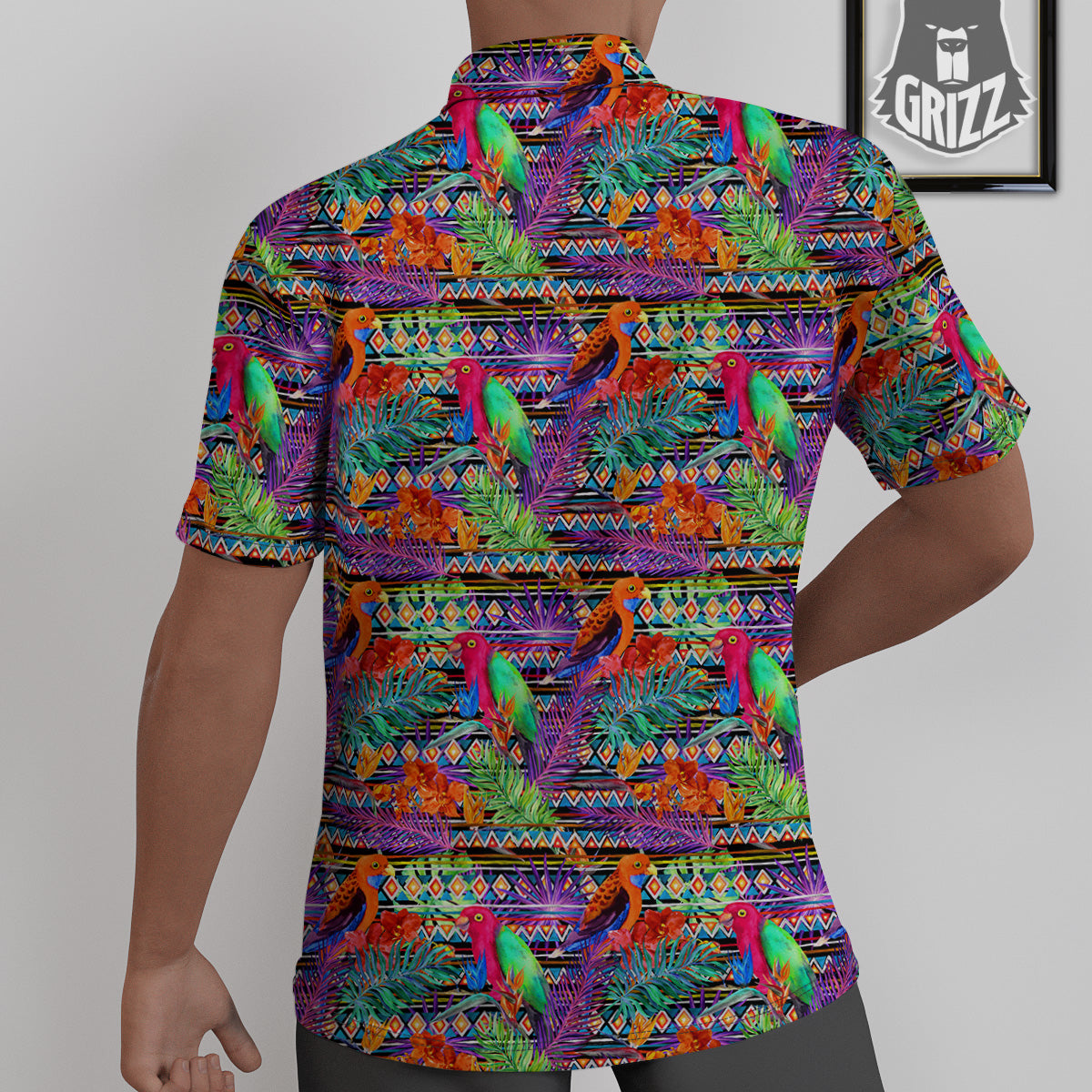 Tropical Leaves Exotic Bird Aztec Print Pattern Untucked Shirts-grizzshop