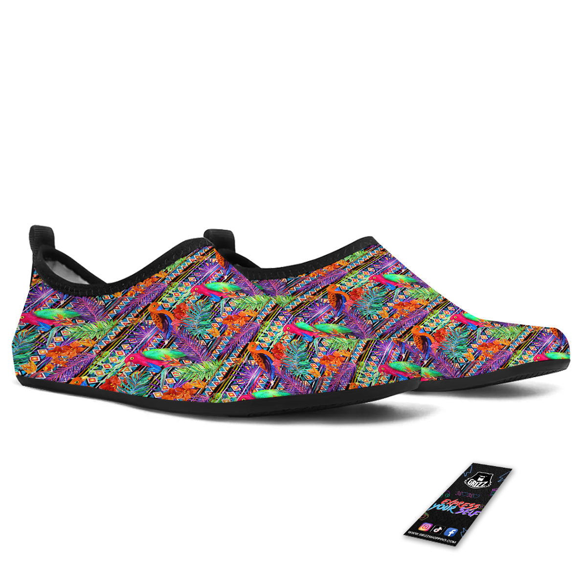 Tropical Leaves Exotic Bird Aztec Print Pattern Water Shoes-grizzshop