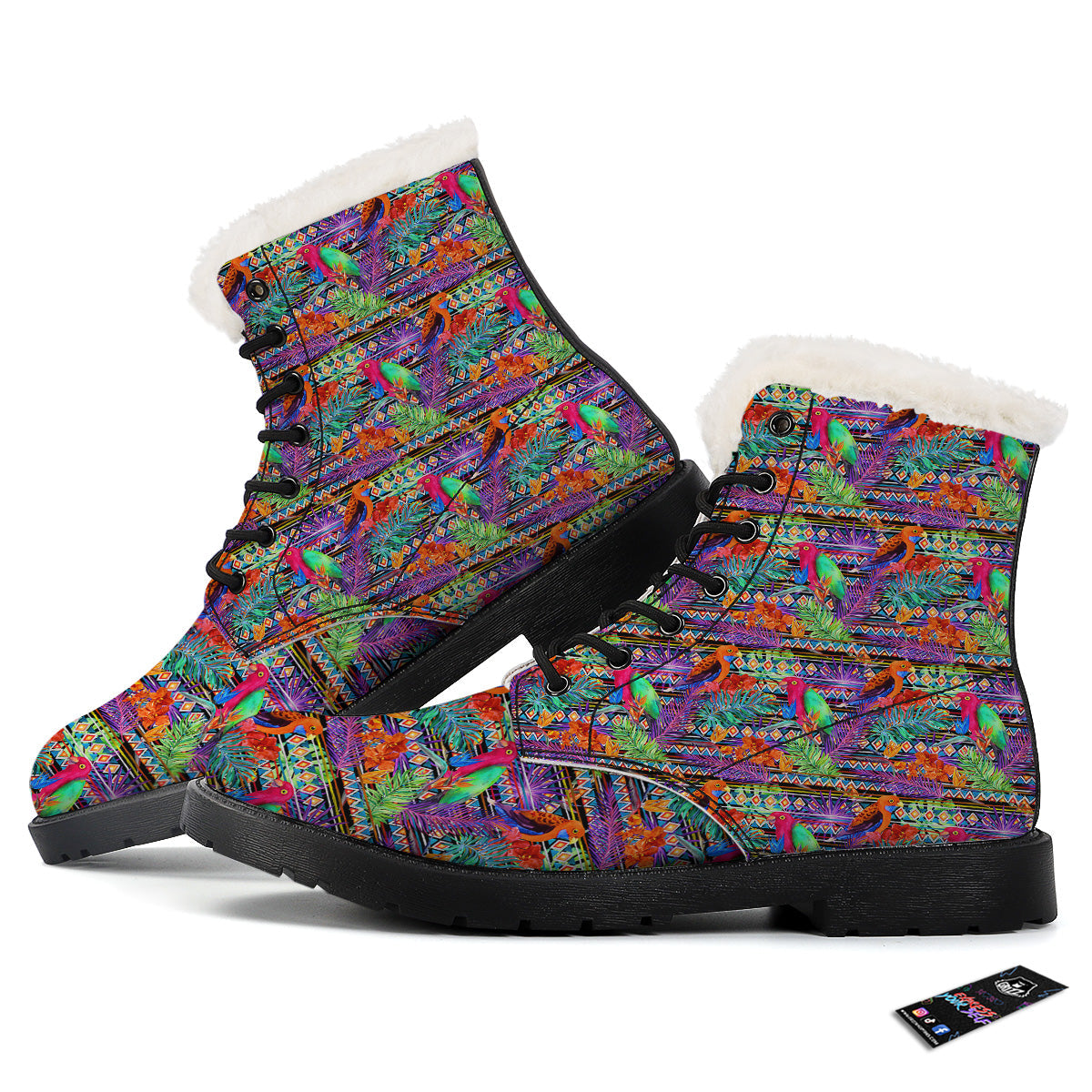 Tropical Leaves Exotic Bird Aztec Print Pattern Winter Boots-grizzshop