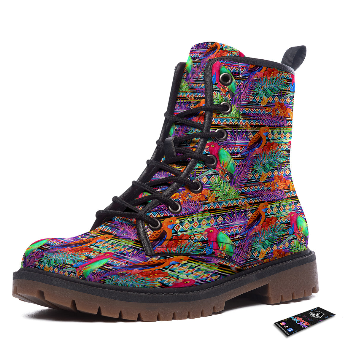 Tropical Leaves Exotic Bird Aztec Print Pattern Work Boots-grizzshop