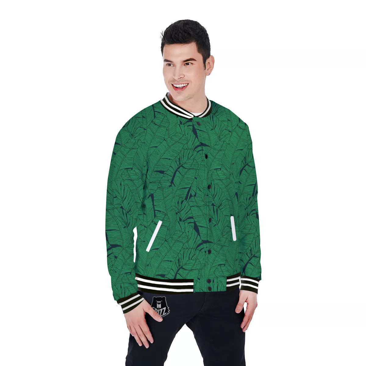 Tropical Leaves Green Print Pattern Baseball Jacket-grizzshop