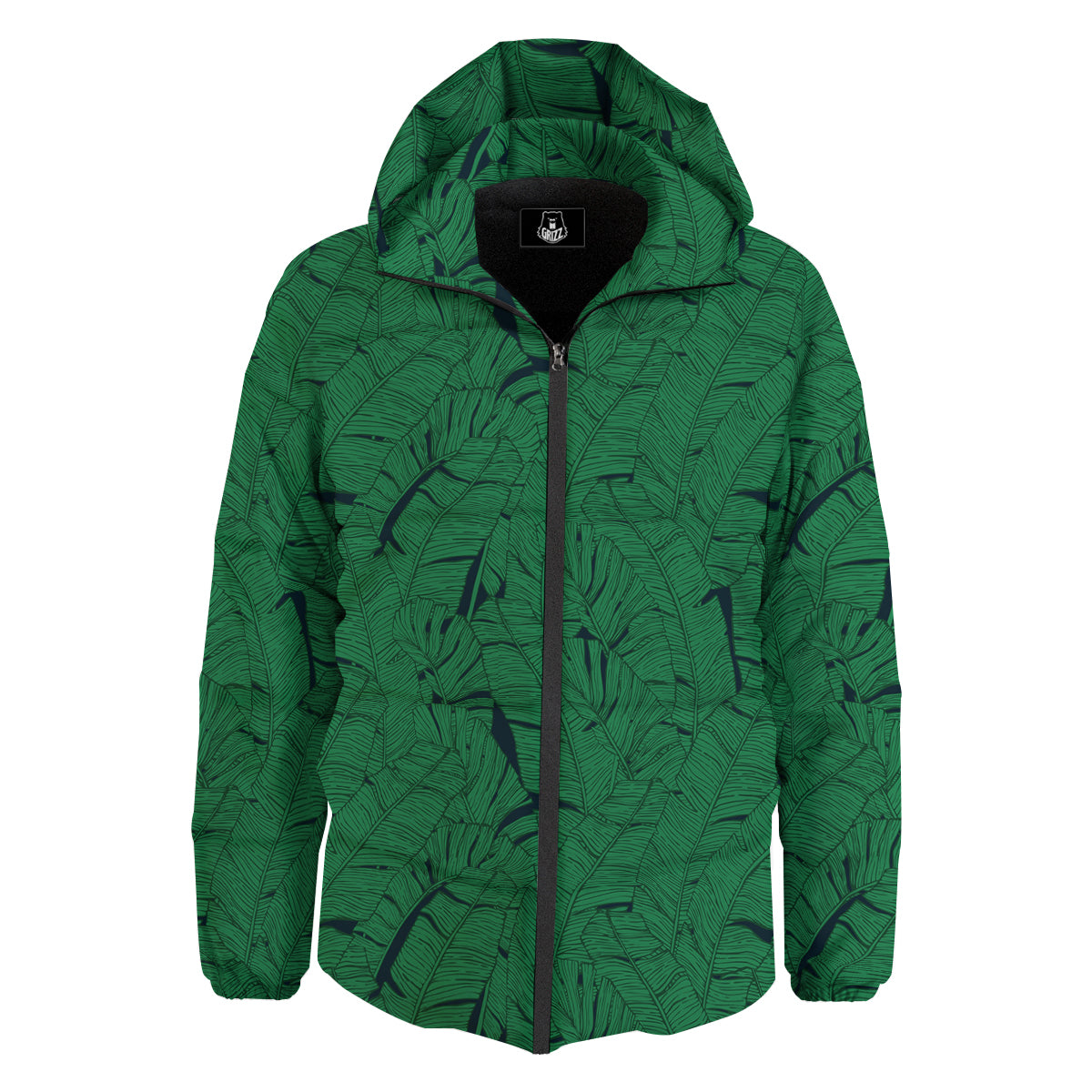 Tropical Leaves Green Print Pattern Down Jacket-grizzshop