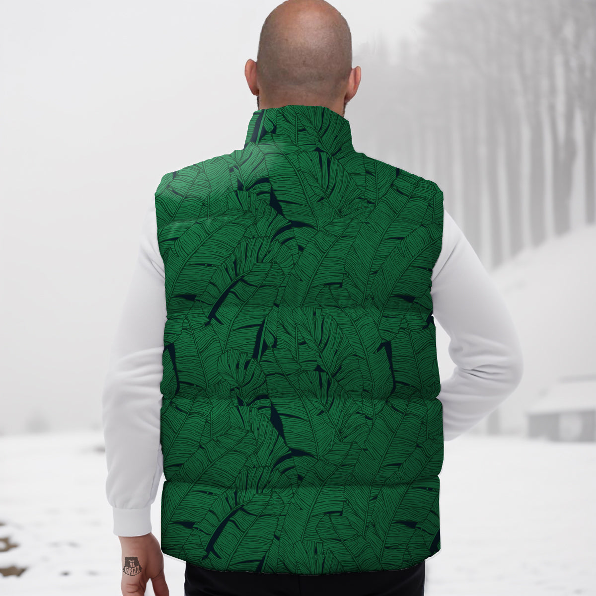 Tropical Leaves Green Print Pattern Down Vest-grizzshop