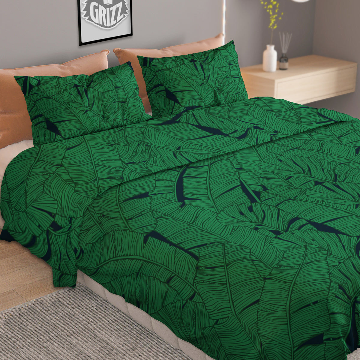 Tropical Leaves Green Print Pattern Duvet Cover Bedding Set-grizzshop