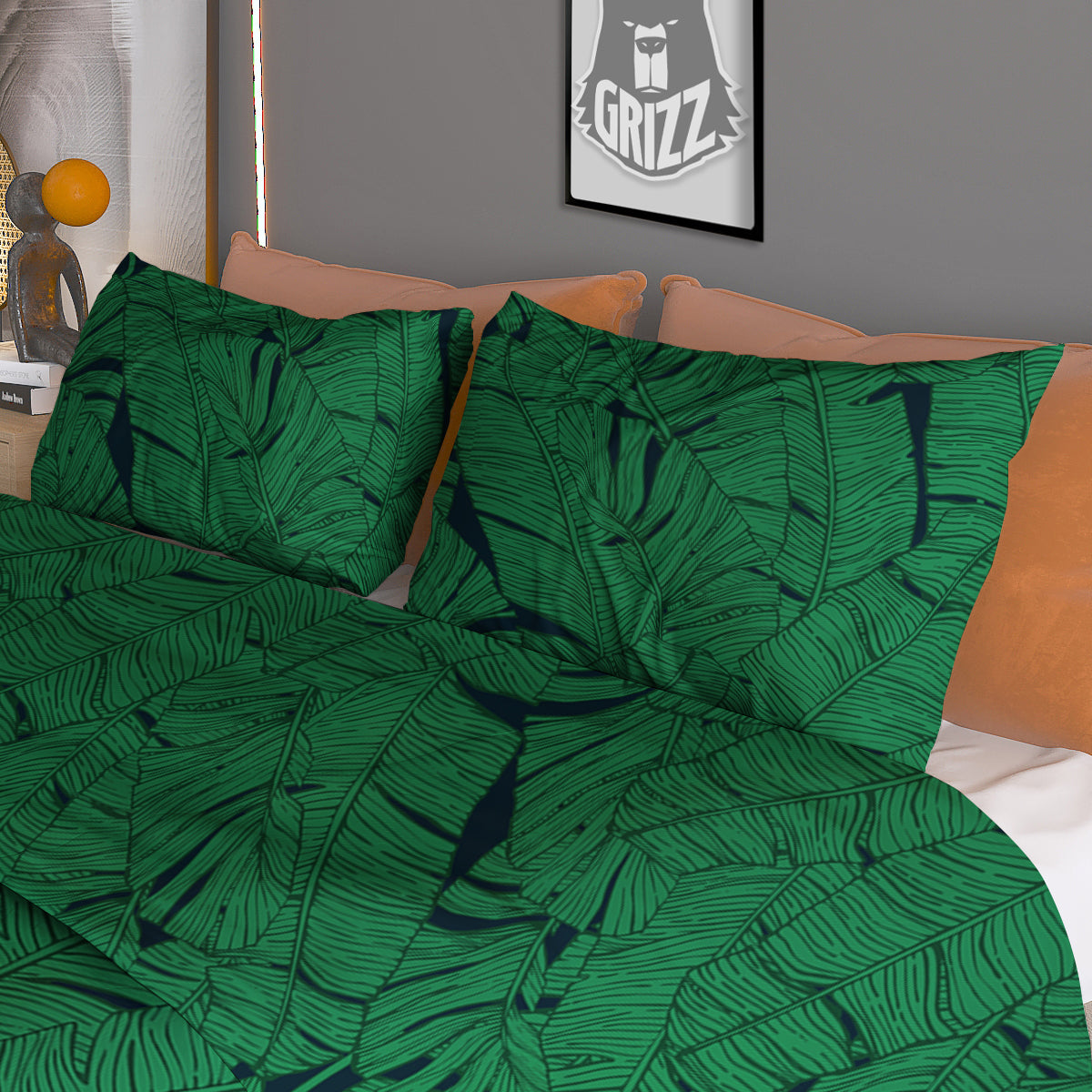 Tropical Leaves Green Print Pattern Duvet Cover Bedding Set-grizzshop