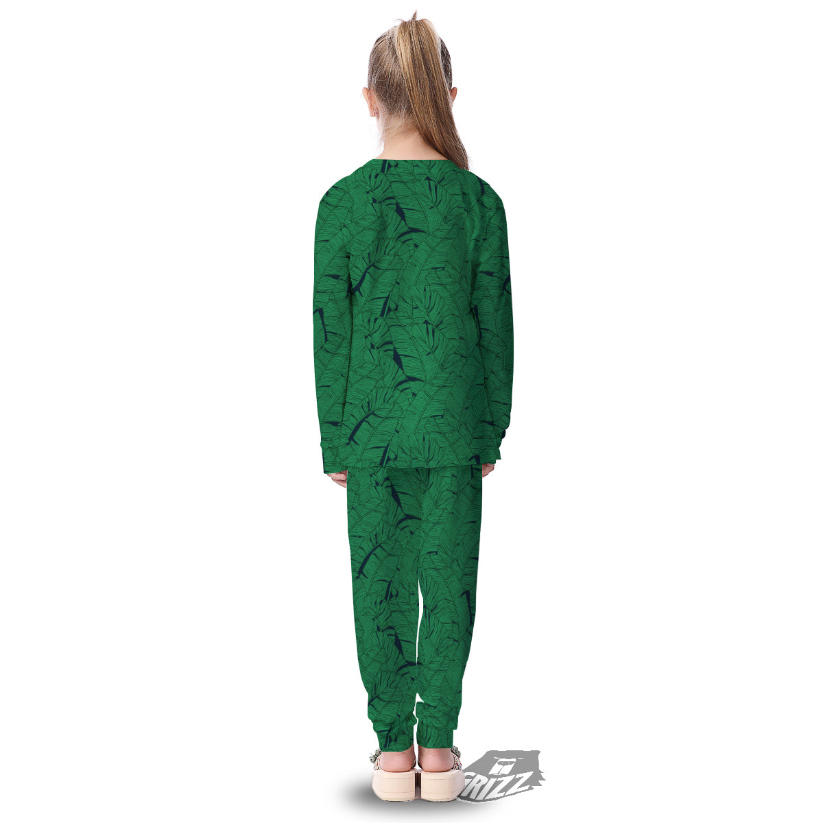 Tropical Leaves Green Print Pattern Kid's Pajamas-grizzshop
