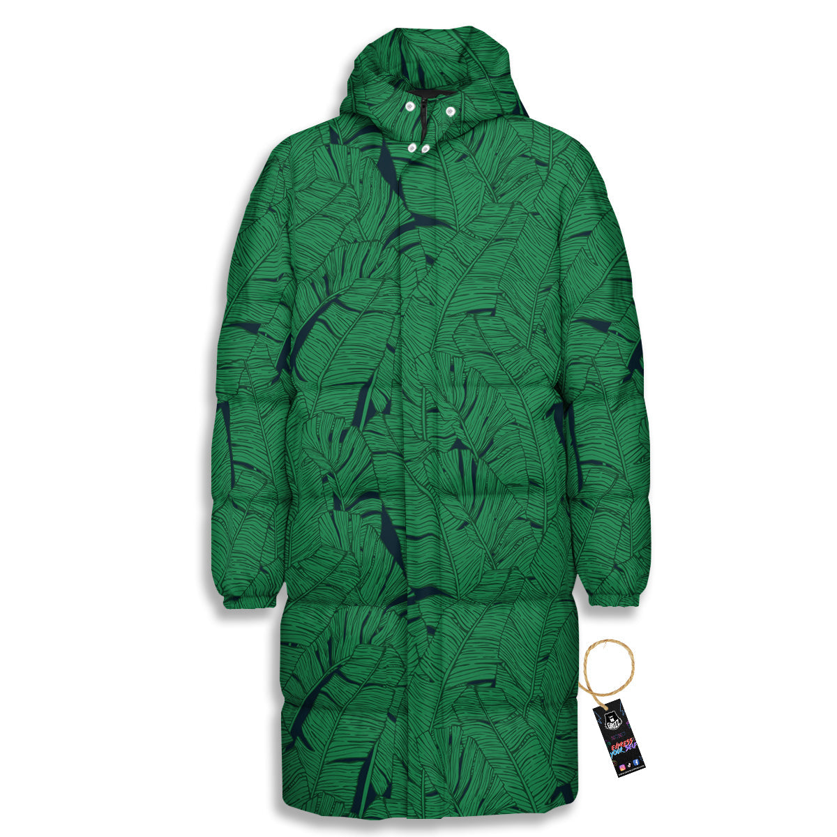 Tropical Leaves Green Print Pattern Long Down Jacket-grizzshop