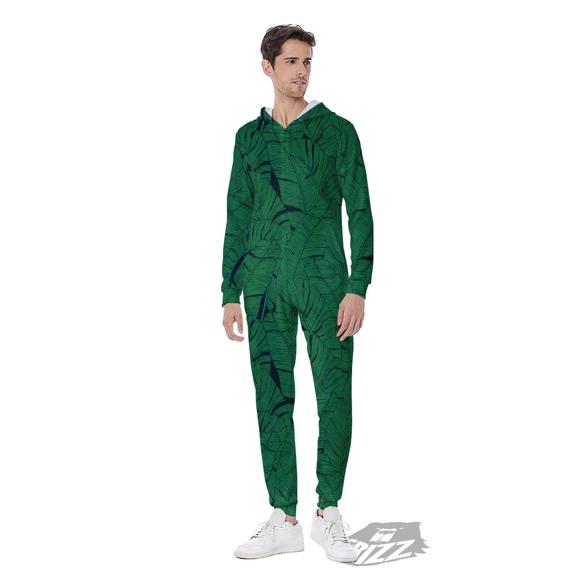 Tropical Leaves Green Print Pattern Men's Jumpsuit-grizzshop