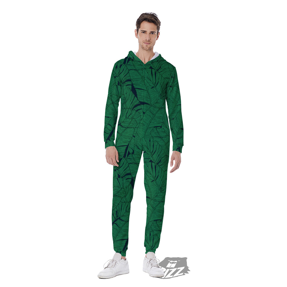 Tropical Leaves Green Print Pattern Men's Jumpsuit-grizzshop