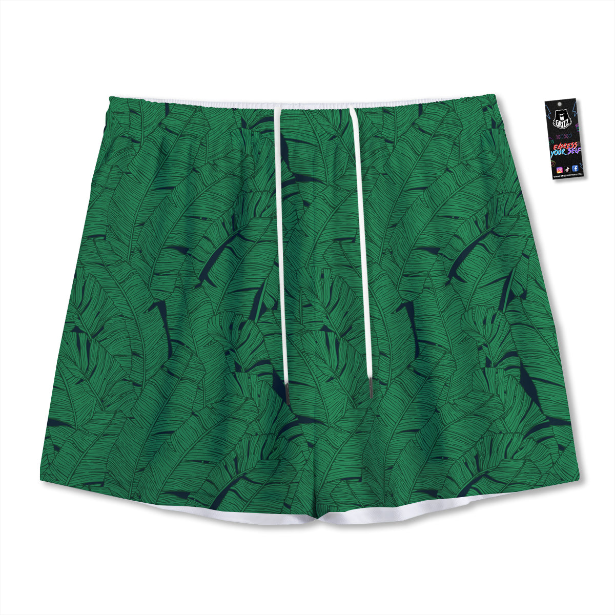 Tropical Leaves Green Print Pattern Mesh Shorts-grizzshop
