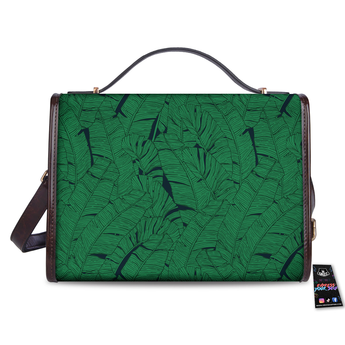 Tropical Leaves Green Print Pattern Women's Satchel Bag-grizzshop