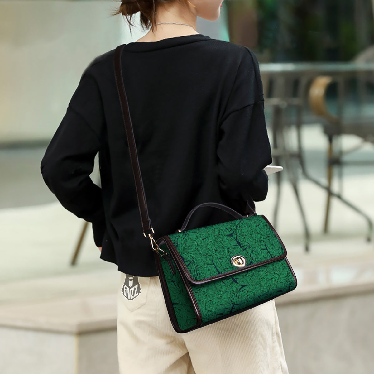 Tropical Leaves Green Print Pattern Women's Satchel Bag-grizzshop
