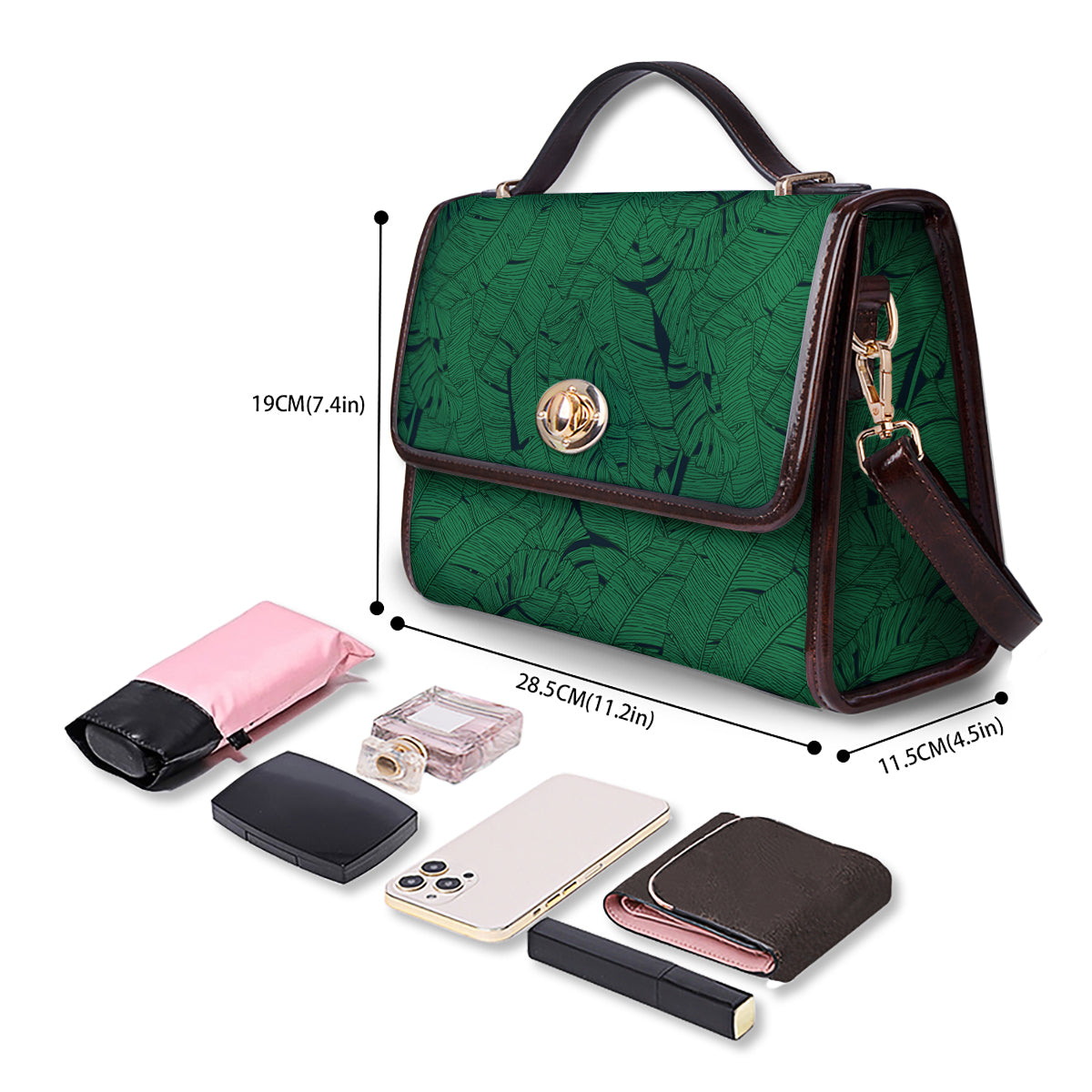 Tropical Leaves Green Print Pattern Women's Satchel Bag-grizzshop