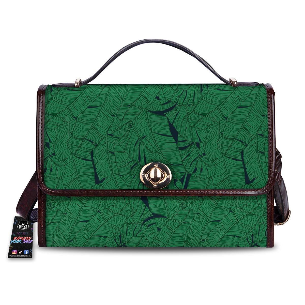 Tropical Leaves Green Print Pattern Women's Satchel Bag-grizzshop
