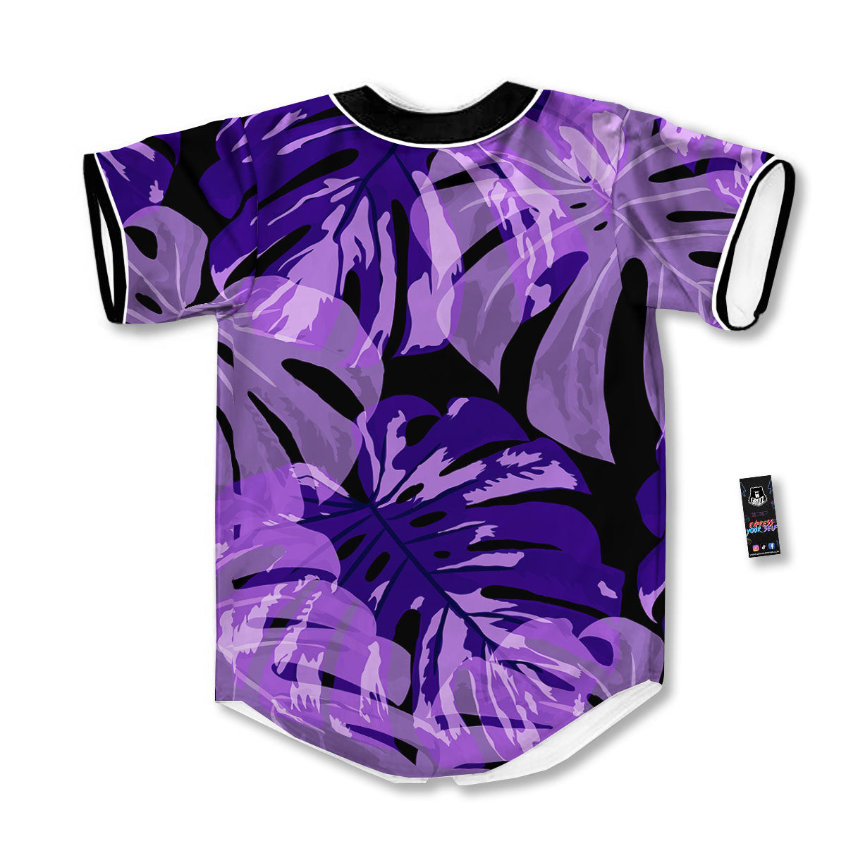 Tropical Leaves Purple Print Baseball Jersey-grizzshop