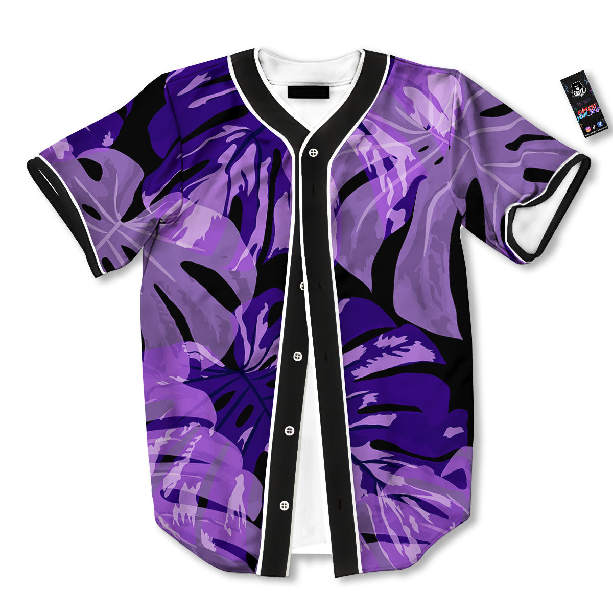 Tropical Leaves Purple Print Baseball Jersey-grizzshop