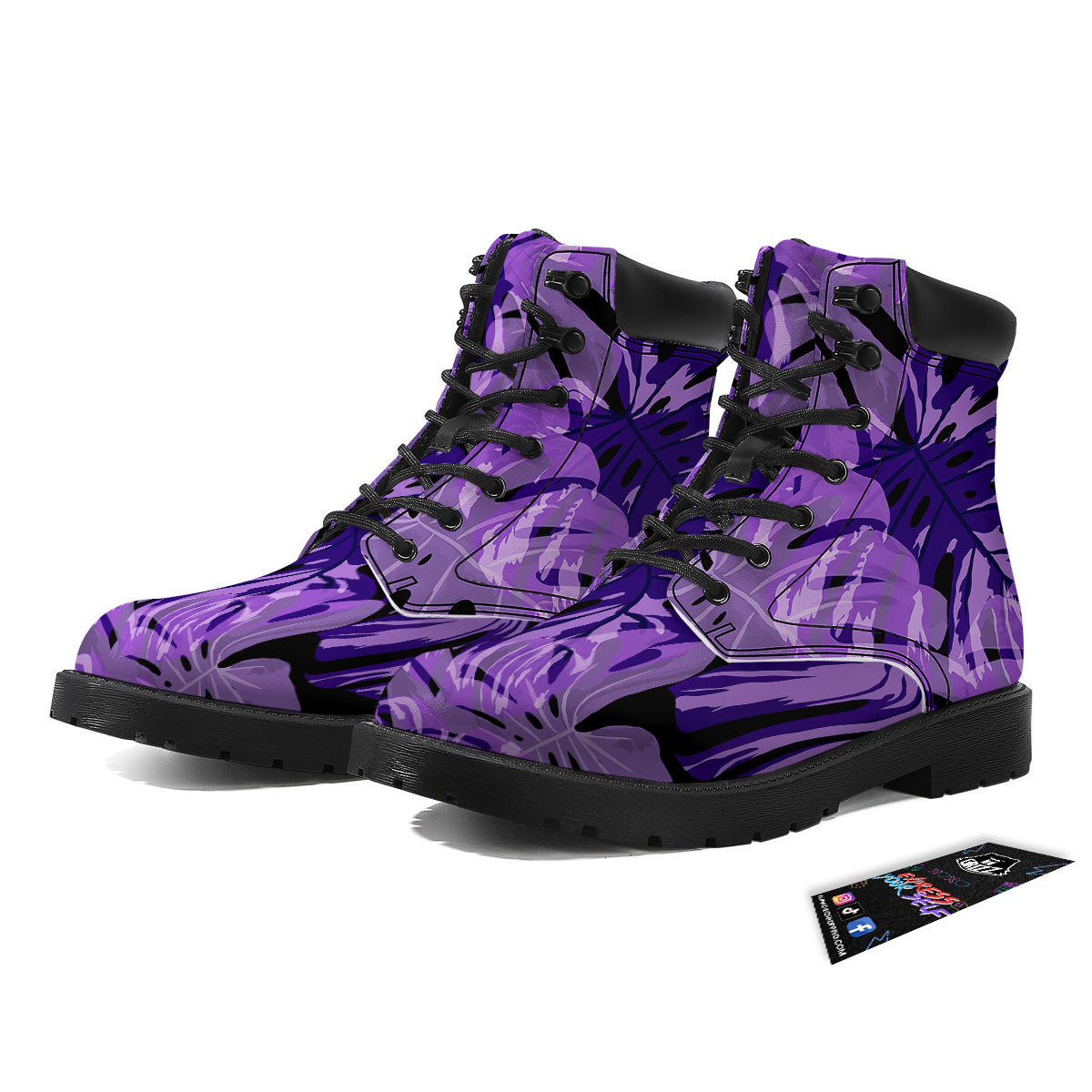 Tropical Leaves Purple Print Boots-grizzshop