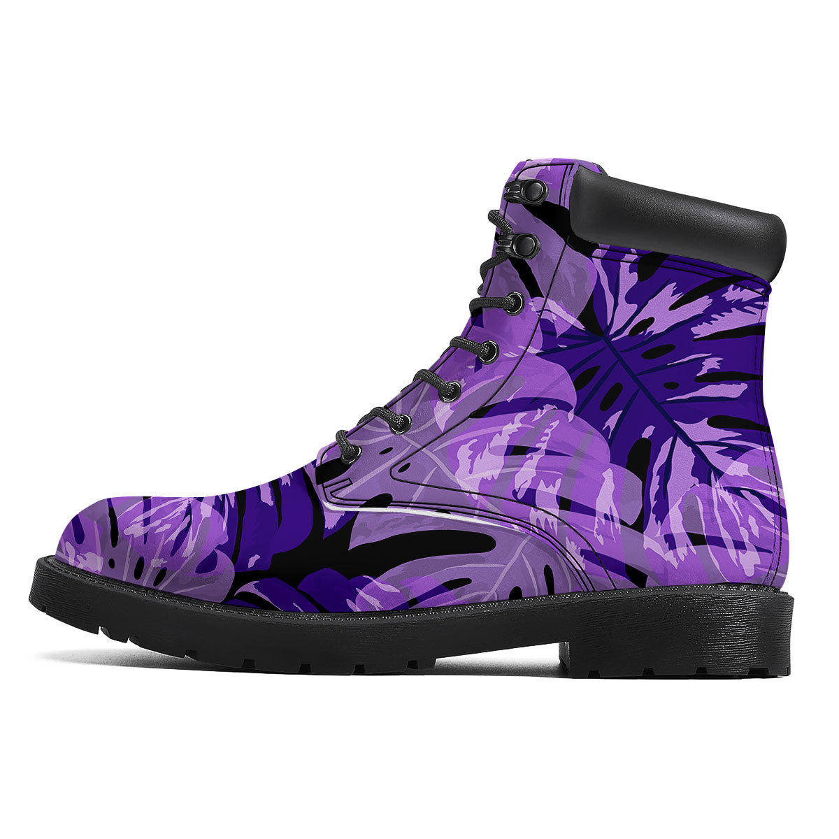 Tropical Leaves Purple Print Boots-grizzshop
