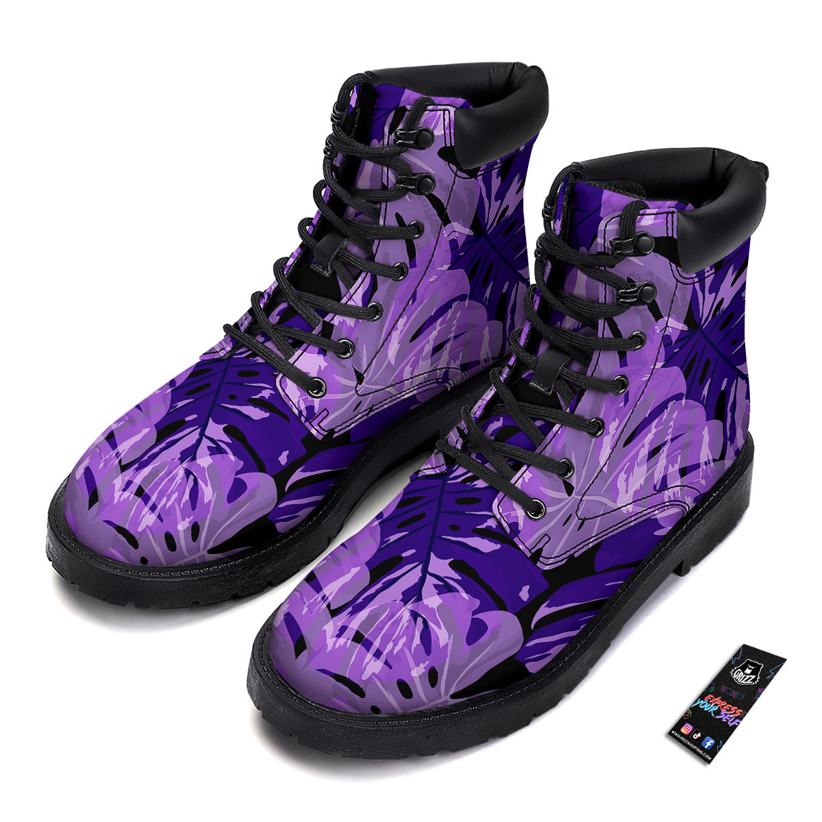 Tropical Leaves Purple Print Boots-grizzshop