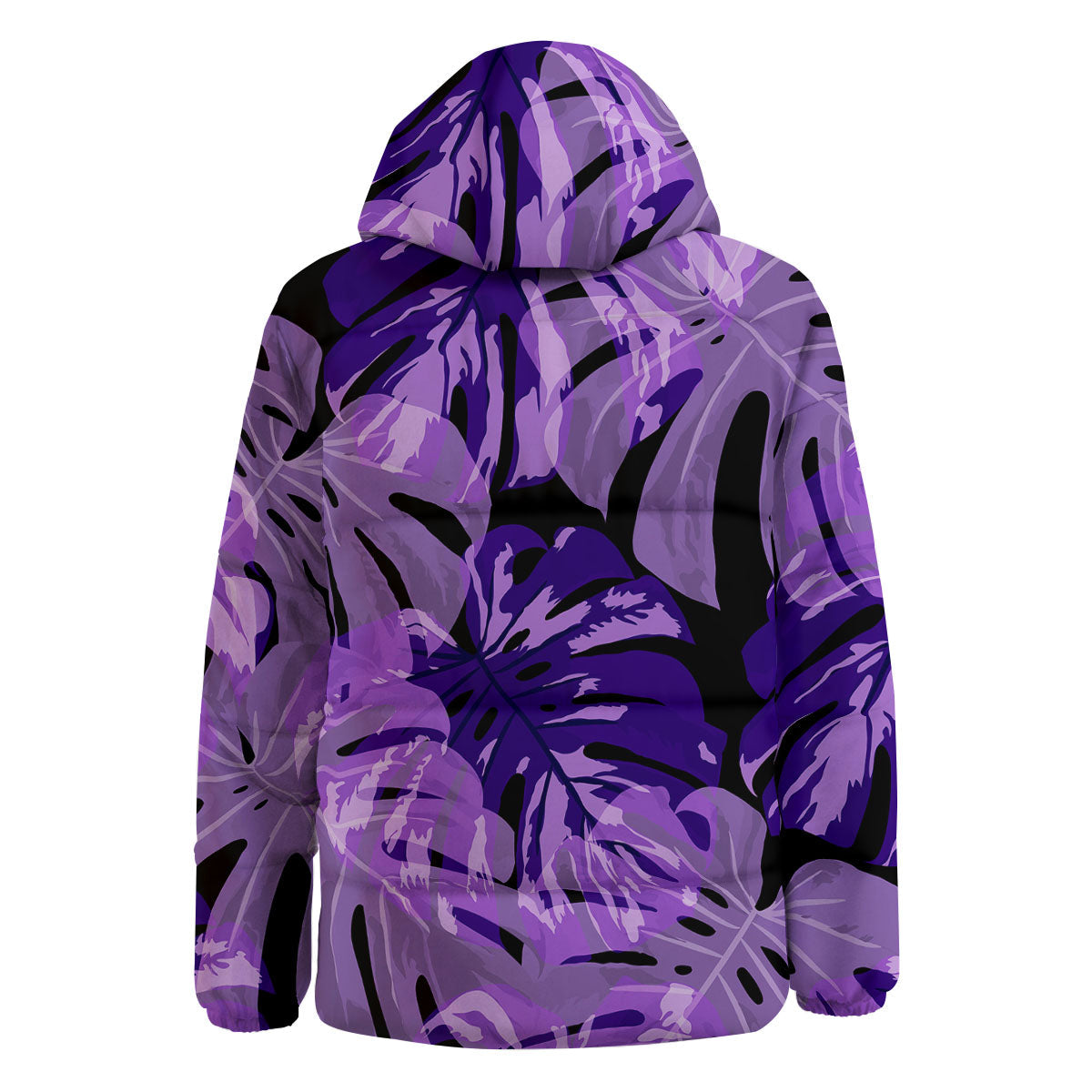 Tropical Leaves Purple Print Down Jacket-grizzshop
