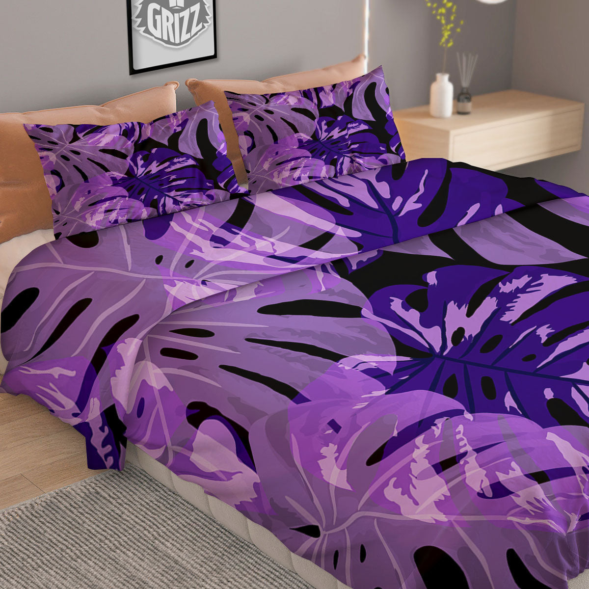 Tropical Leaves Purple Print Duvet Cover Bedding Set-grizzshop