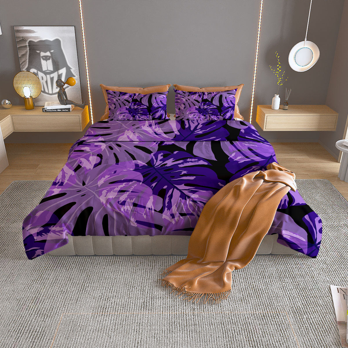 Tropical Leaves Purple Print Duvet Cover Bedding Set-grizzshop