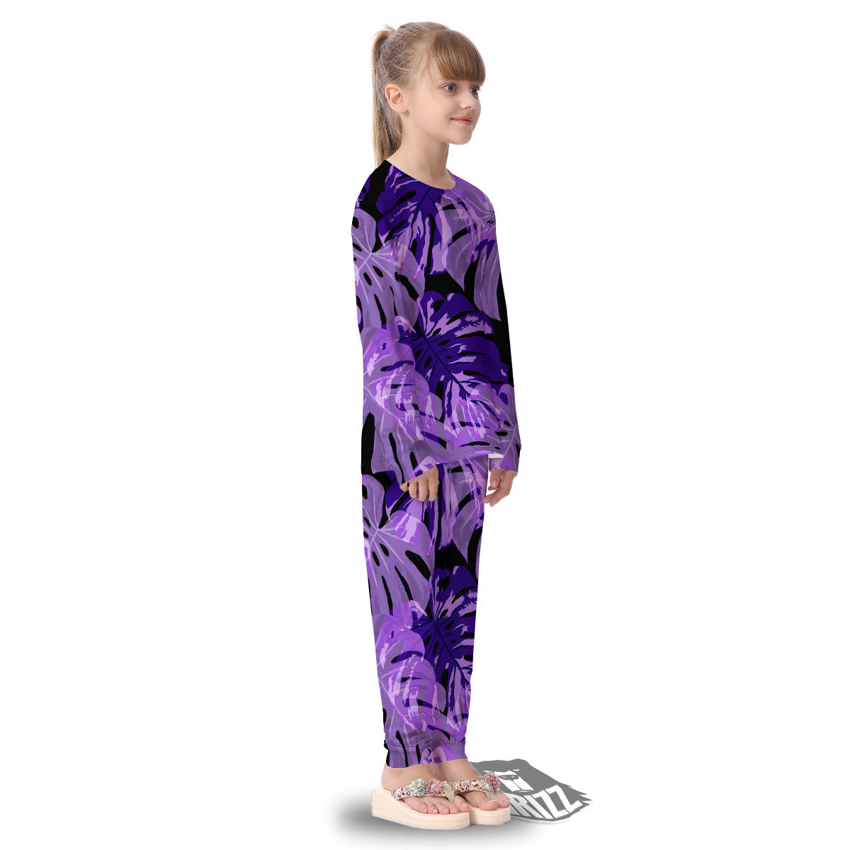 Tropical Leaves Purple Print Kid's Pajamas-grizzshop