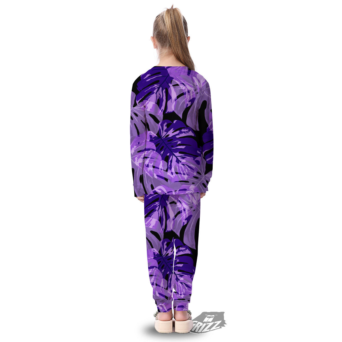 Tropical Leaves Purple Print Kid's Pajamas-grizzshop