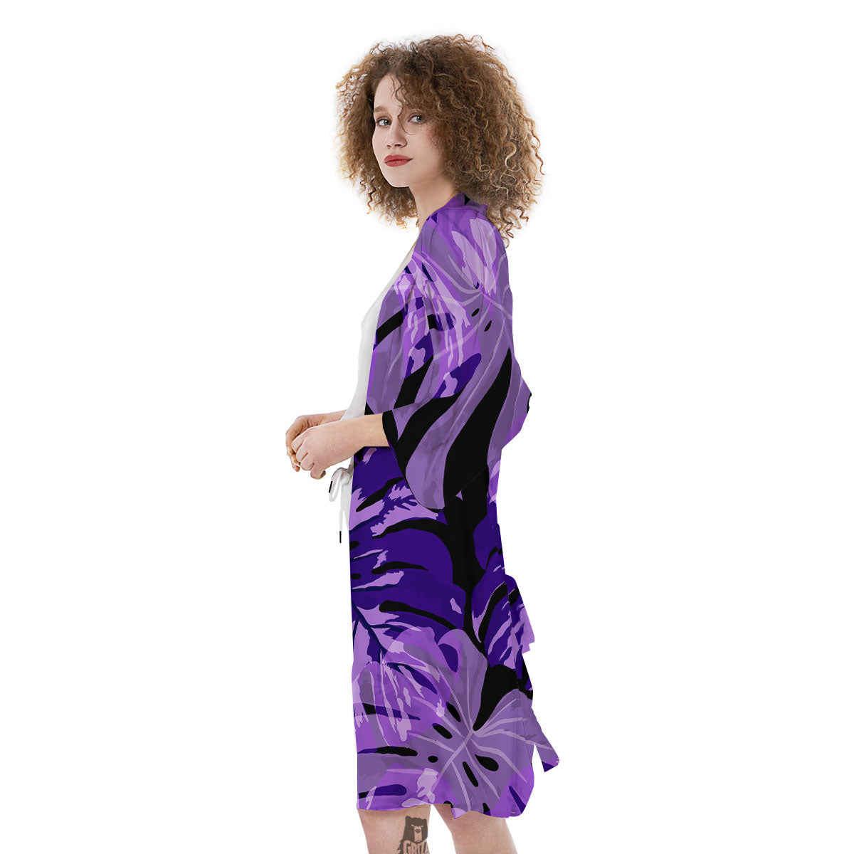 Tropical Leaves Purple Print Kimono-grizzshop