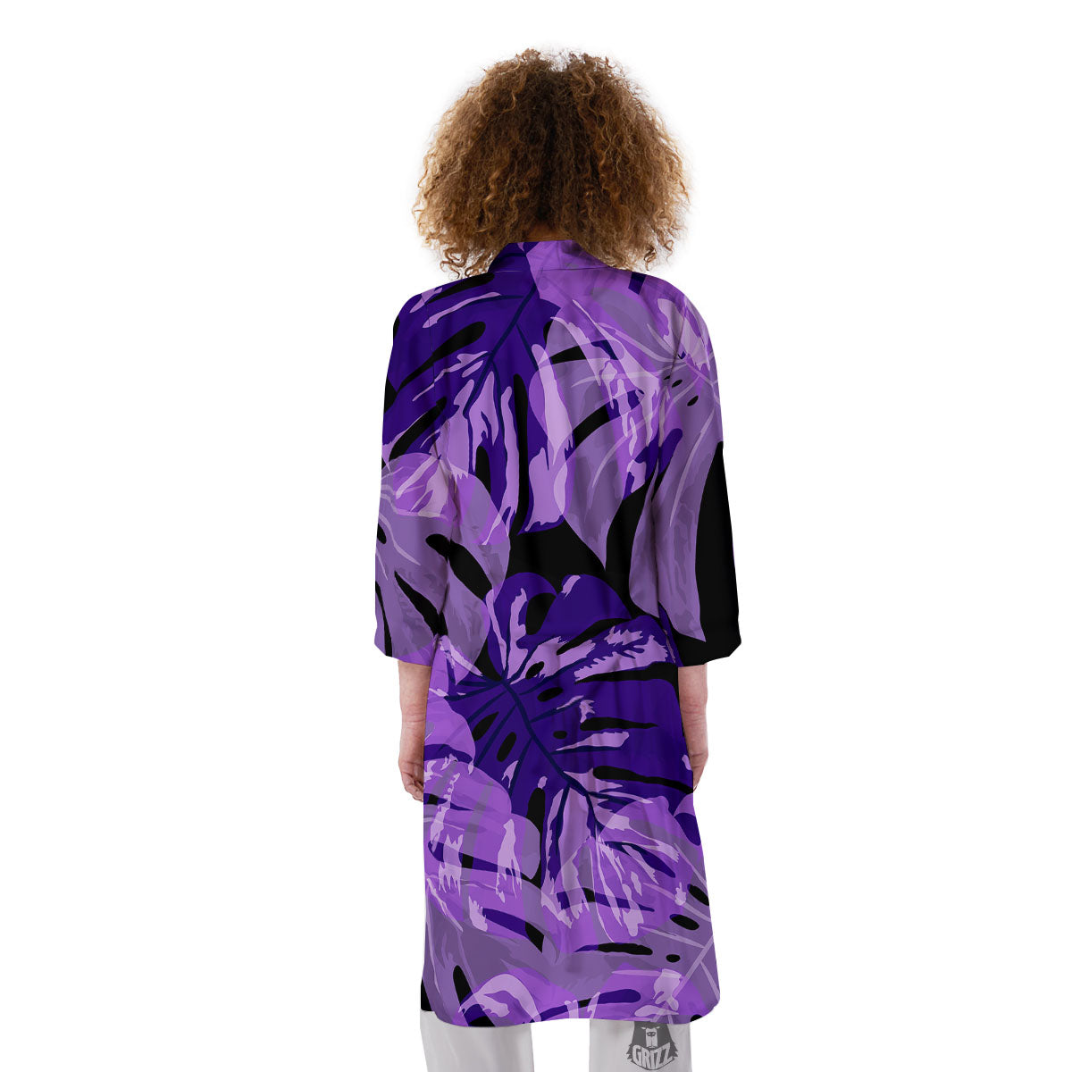 Tropical Leaves Purple Print Kimono-grizzshop