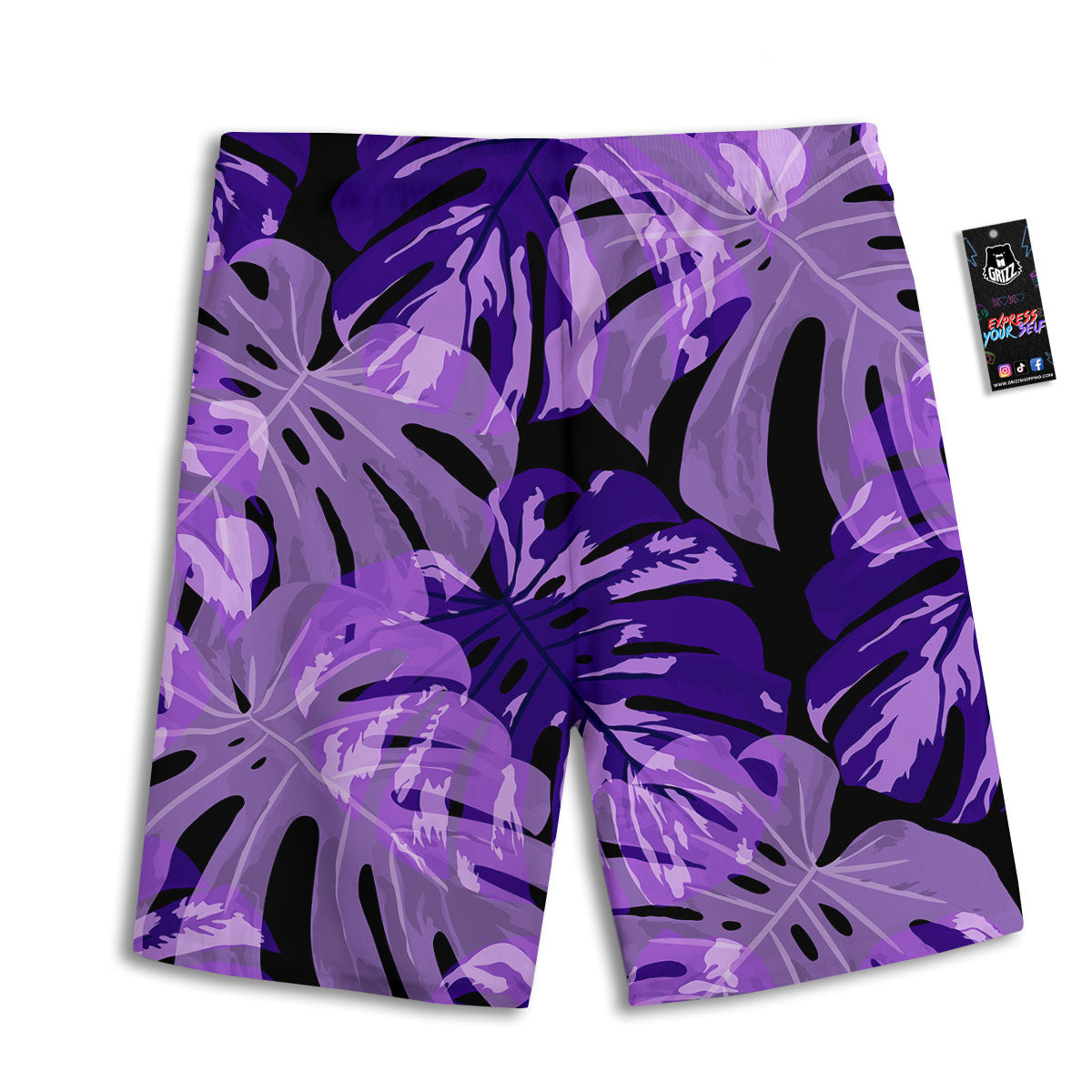Tropical Leaves Purple Print Men's Athletic Shorts-grizzshop
