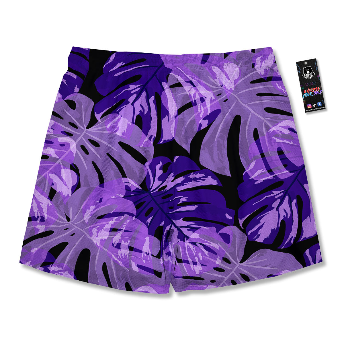 Tropical Leaves Purple Print Men's Running Shorts-grizzshop