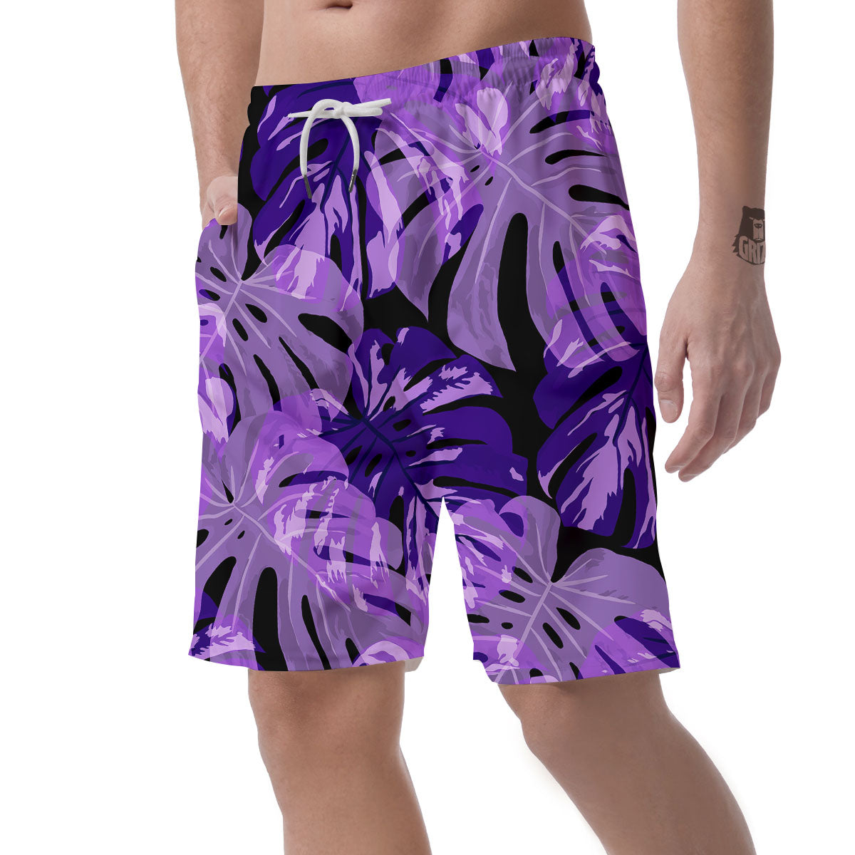 Tropical Leaves Purple Print Men's Shorts-grizzshop