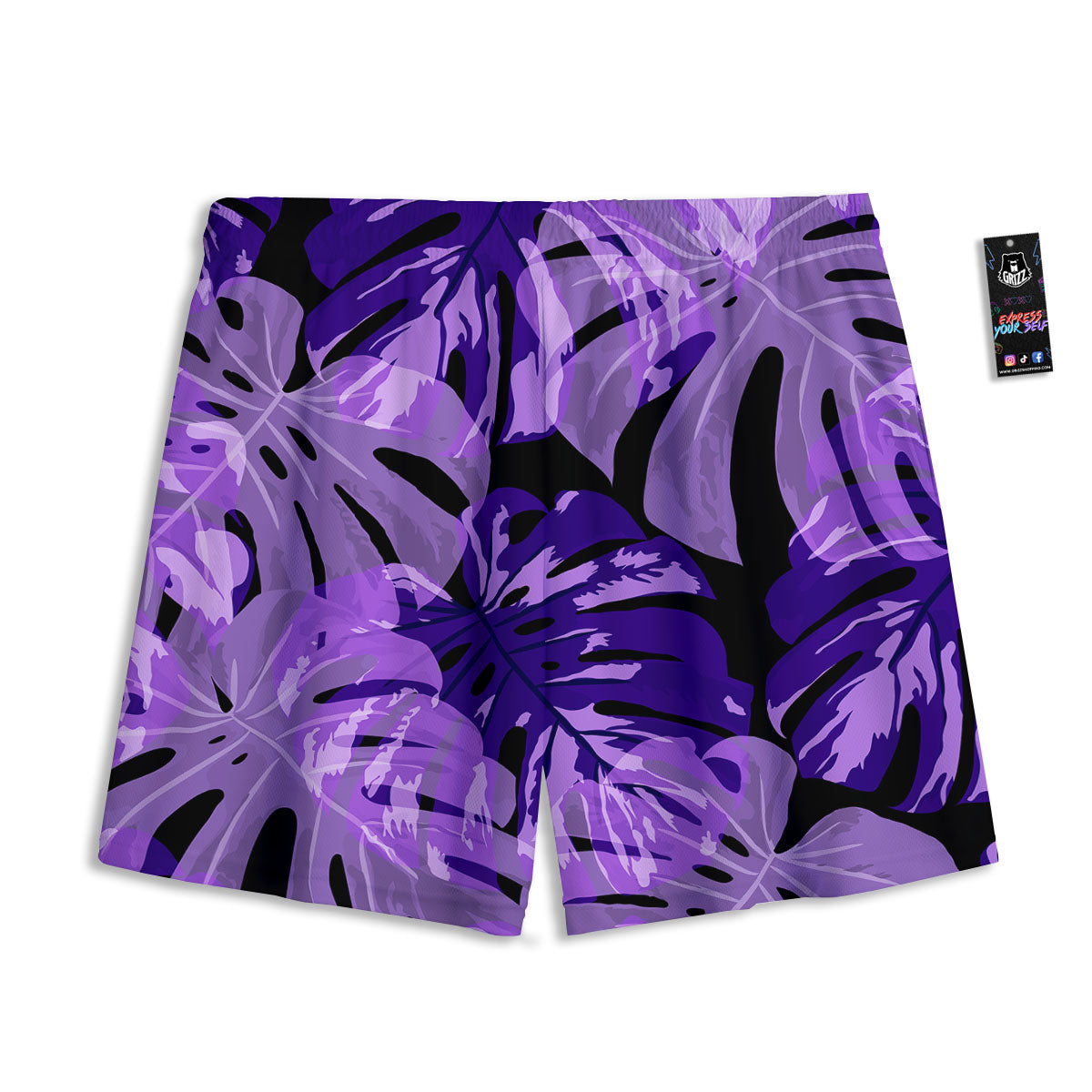 Tropical Leaves Purple Print Mesh Shorts-grizzshop