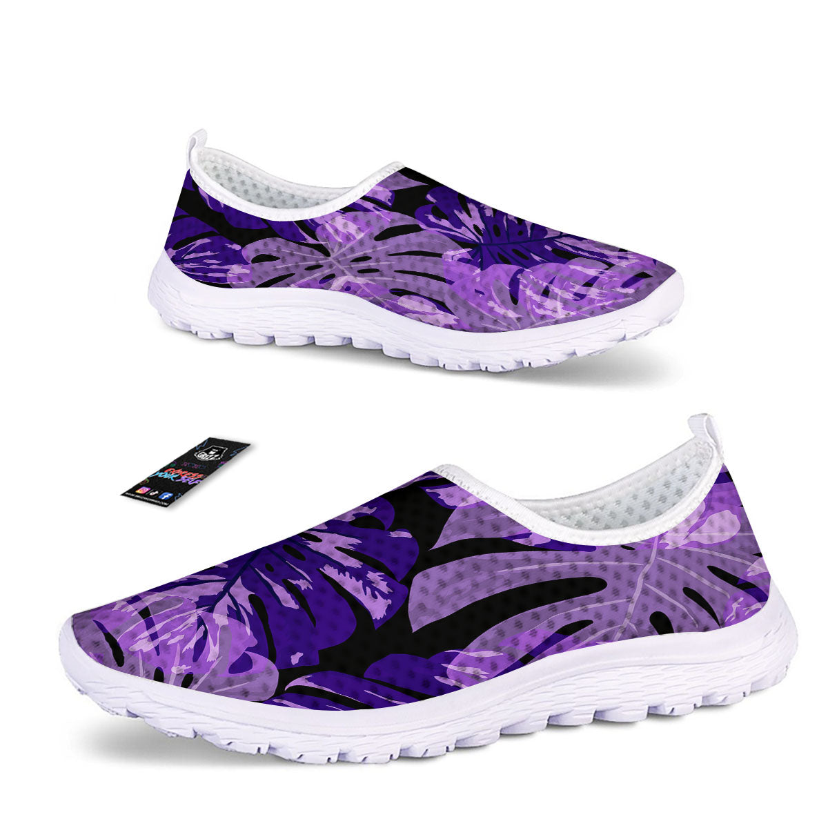 Tropical Leaves Purple Print Nurse Shoes-grizzshop