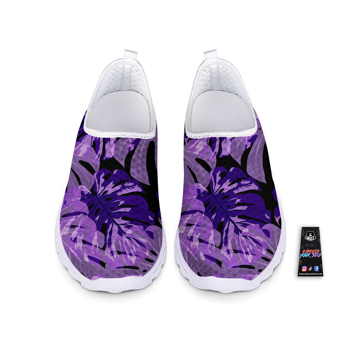 Tropical Leaves Purple Print Nurse Shoes-grizzshop