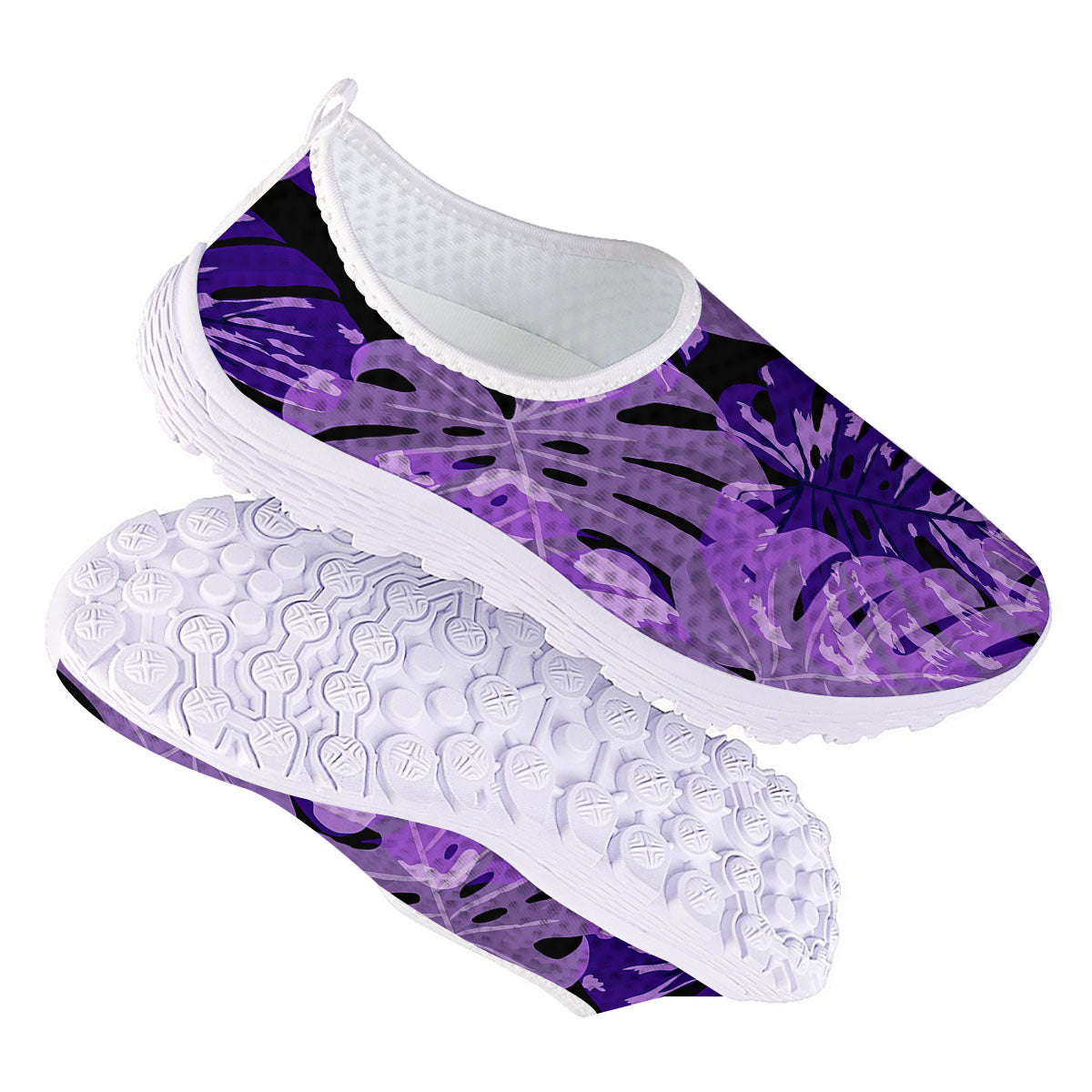 Tropical Leaves Purple Print Nurse Shoes-grizzshop