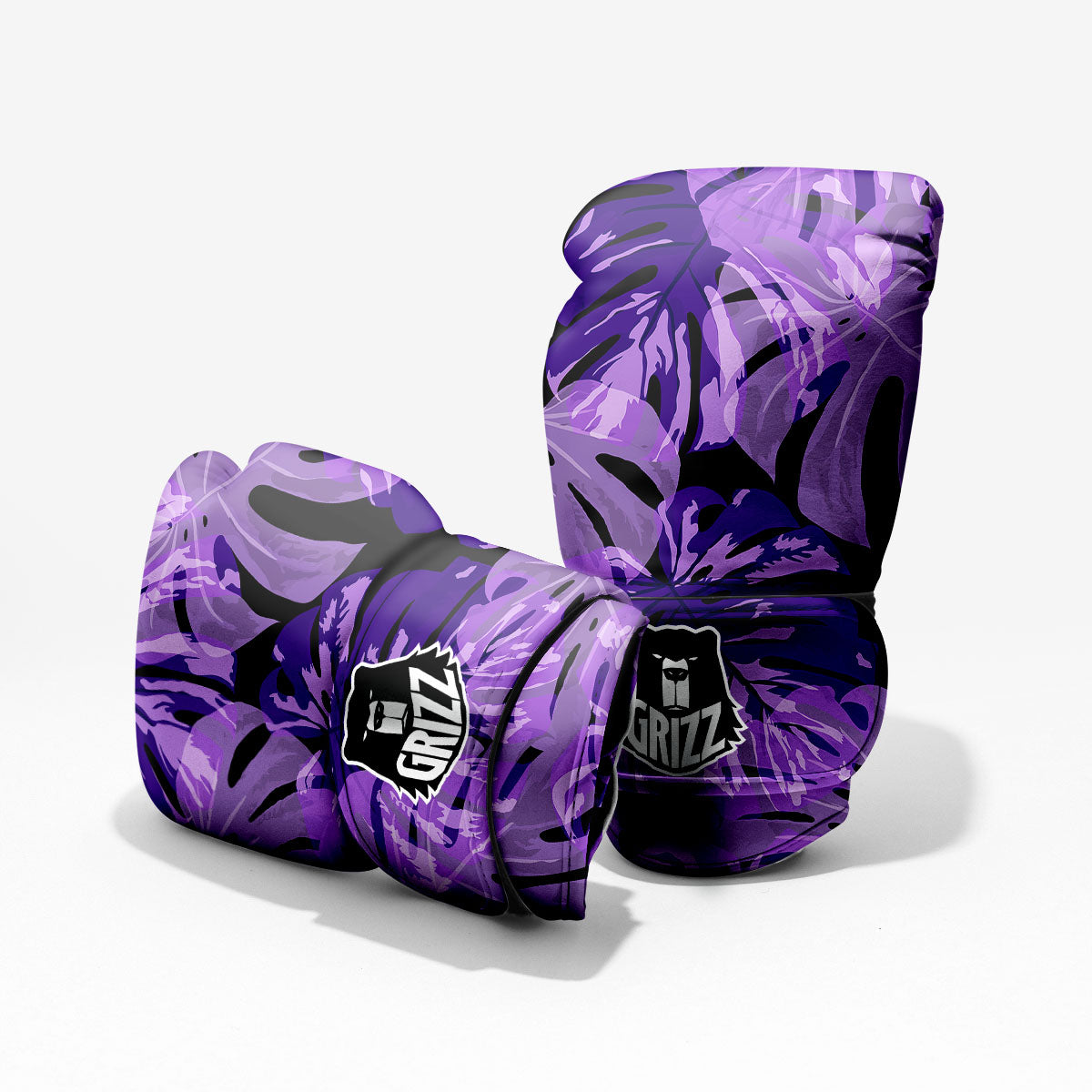 Tropical Leaves Purple Print Sparring Gloves-grizzshop