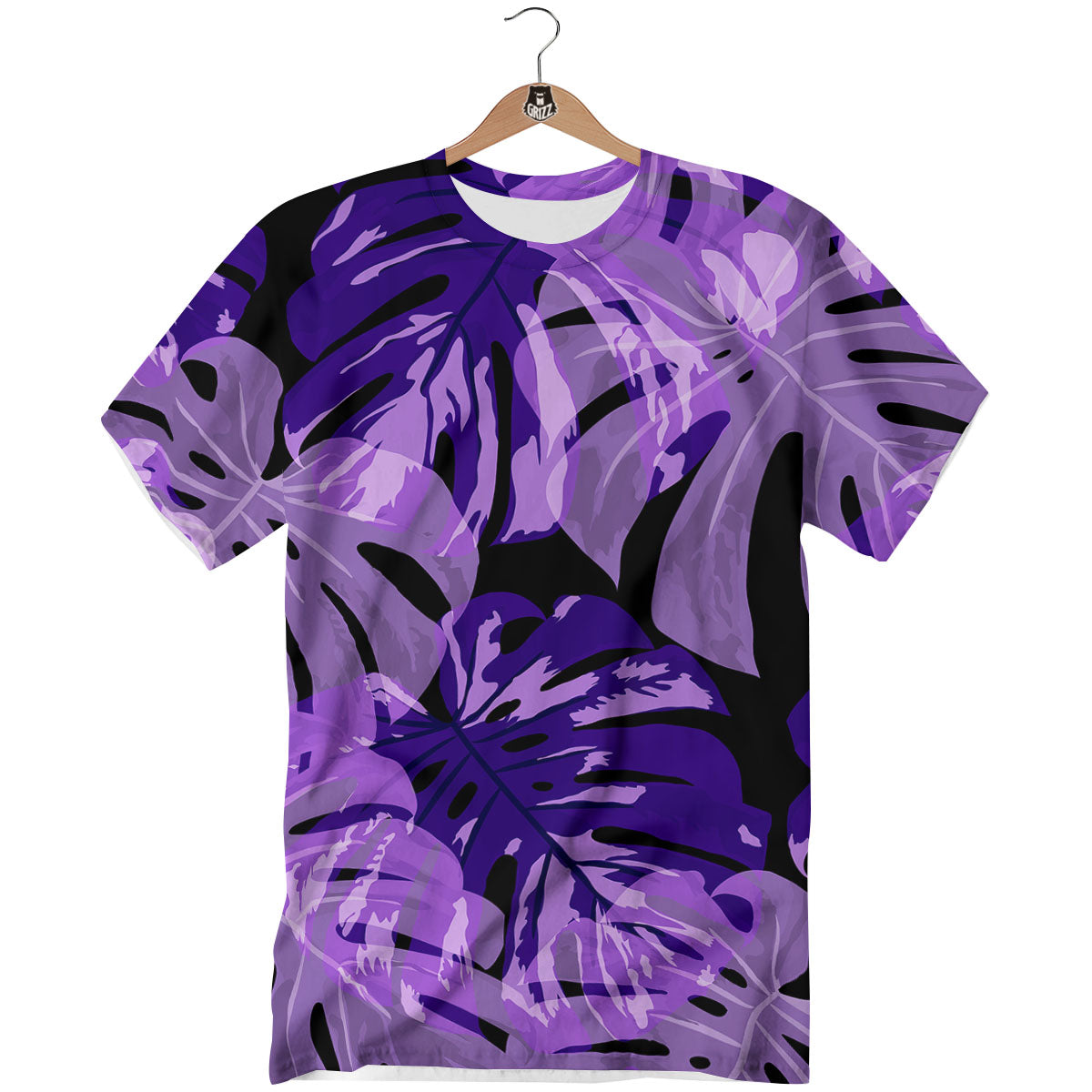 Tropical Leaves Purple Print T-Shirt-grizzshop