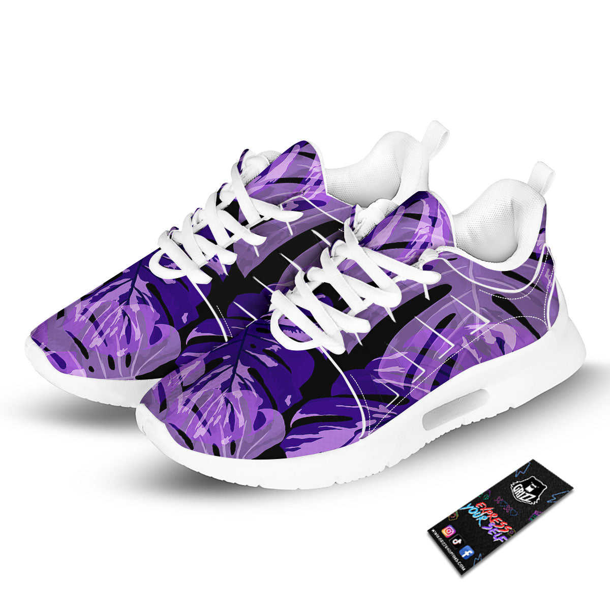 Tropical Leaves Purple Print Tennis Shoes-grizzshop