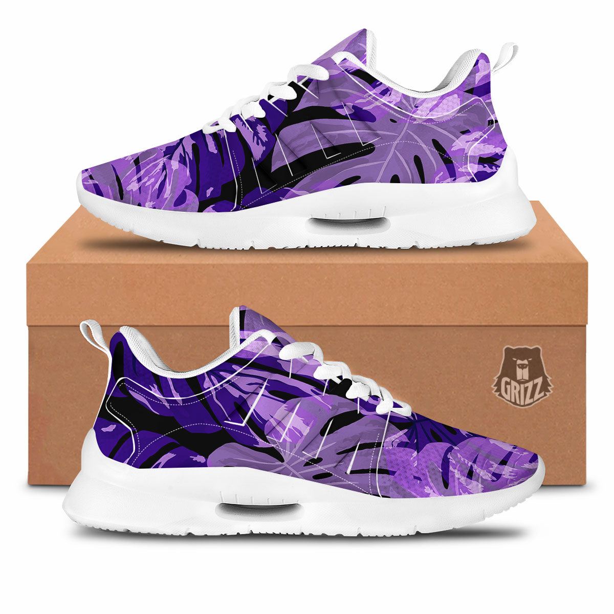 Tropical Leaves Purple Print Tennis Shoes-grizzshop