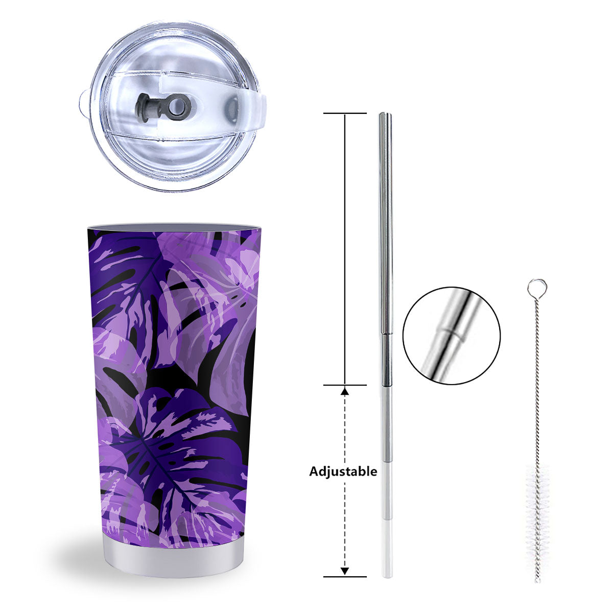 Tropical Leaves Purple Print Tumbler-grizzshop