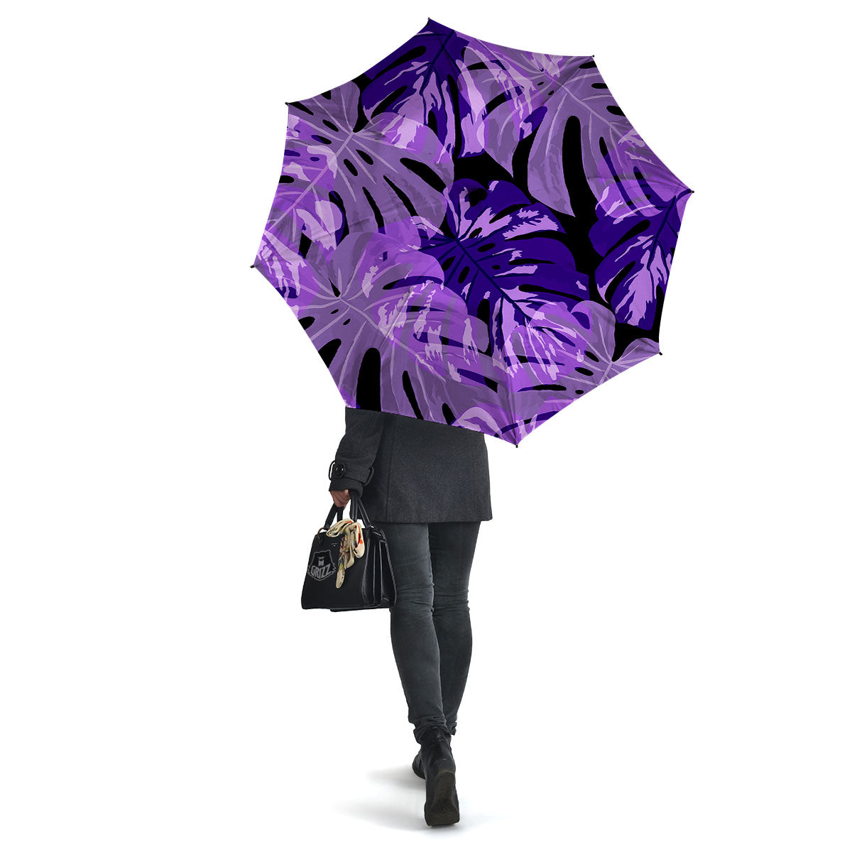 Tropical Leaves Purple Print Umbrella-grizzshop