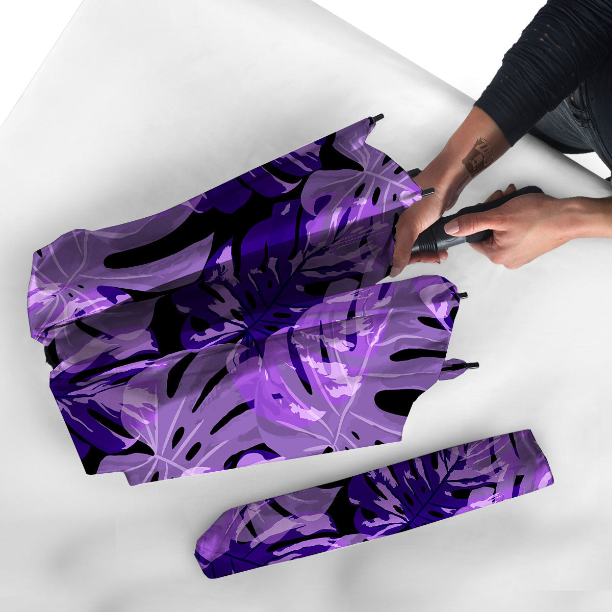 Tropical Leaves Purple Print Umbrella-grizzshop