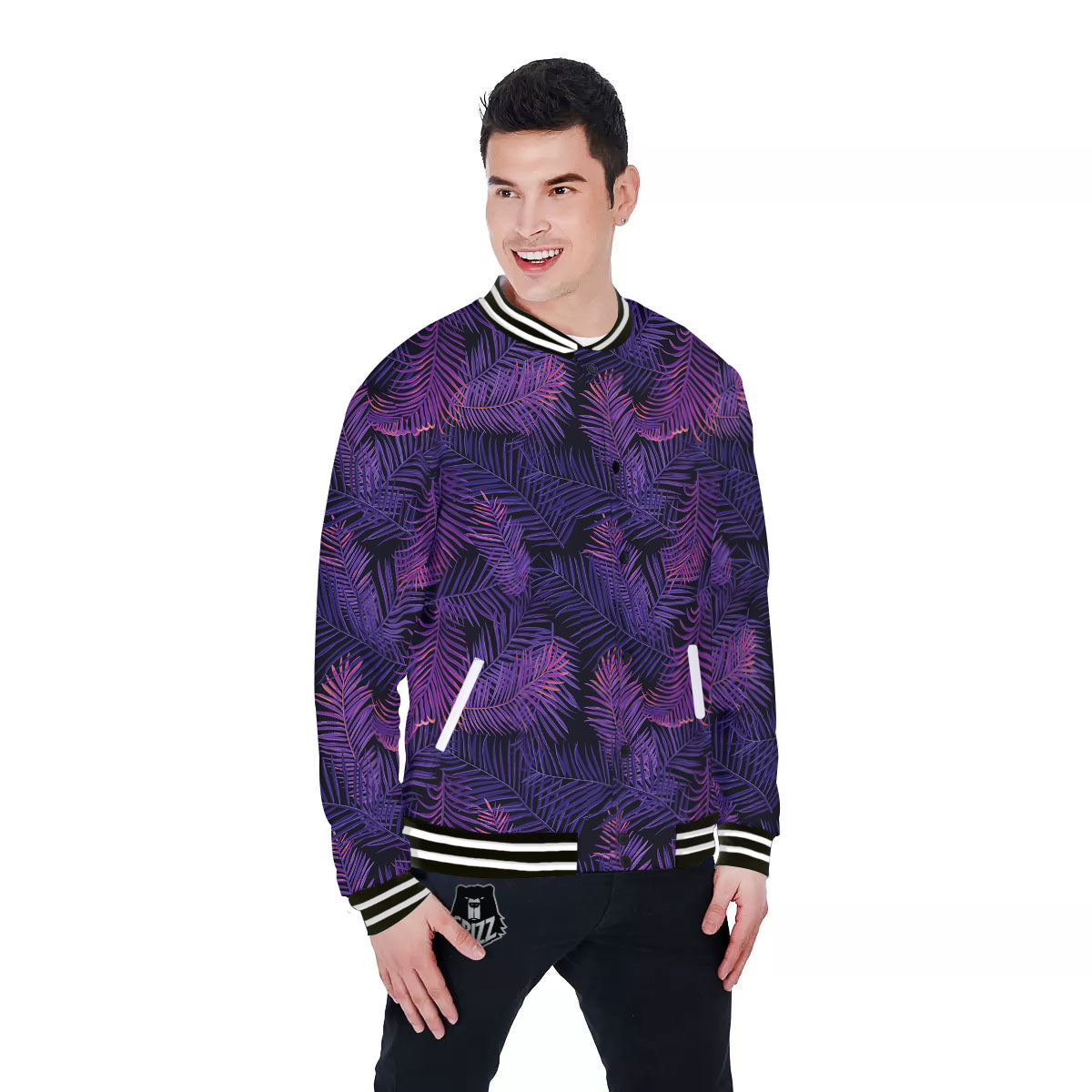 Tropical Leaves Violet Print Pattern Baseball Jacket-grizzshop