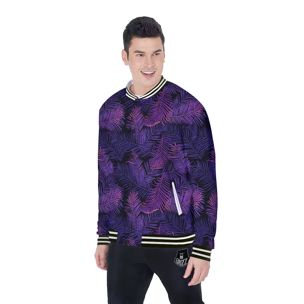 Tropical Leaves Violet Print Pattern Baseball Jacket-grizzshop