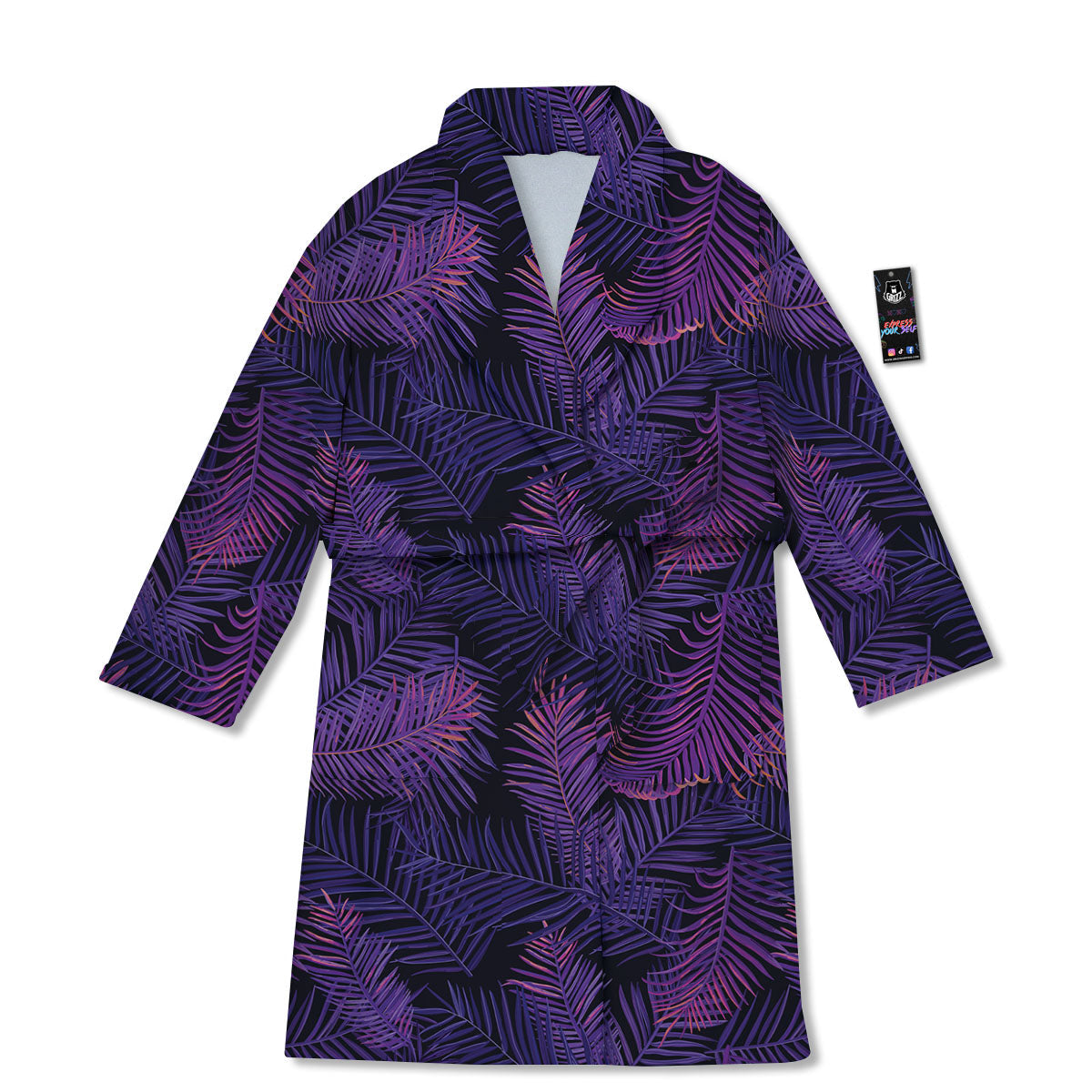 Tropical Leaves Violet Print Pattern Bathrobe-grizzshop