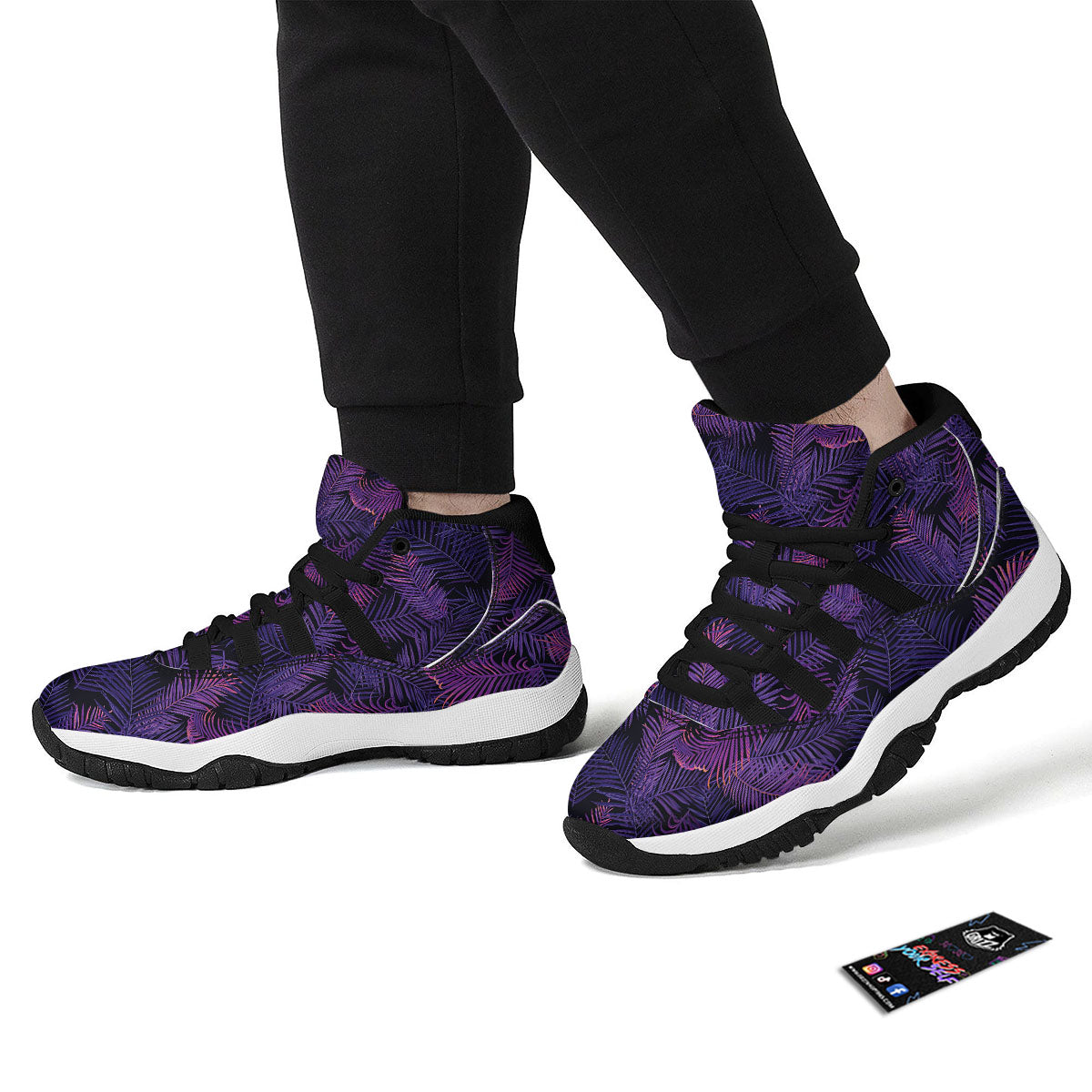 Tropical Leaves Violet Print Pattern Black Bball Shoes-grizzshop