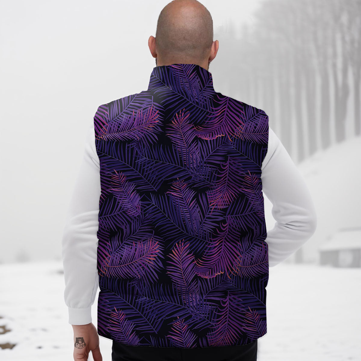 Tropical Leaves Violet Print Pattern Down Vest-grizzshop